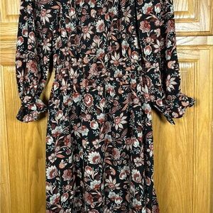 Talbots petite Floral Long Sleeve Midi Dress elastic waist and wrists